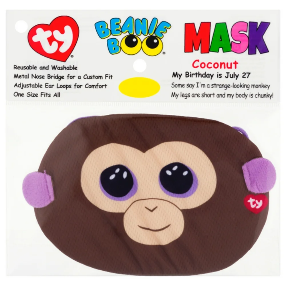 NWT 2-pks TY Adjustable Kid's Face Masks: Coconut Monkey!